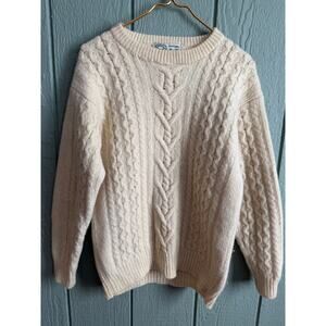 Vintage Casual Club Shetland Pure New Wool Cable Knit Sweater – Cream – Size M